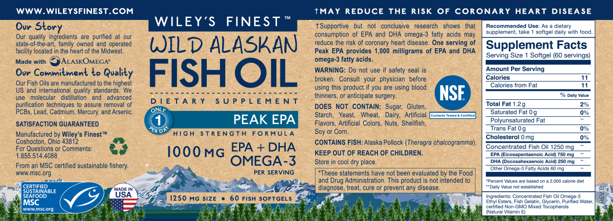 Wiley's Finest Wild Alaskan Fish Oil PEAK EPA-1000mg- 30/60 capsules - Image 2