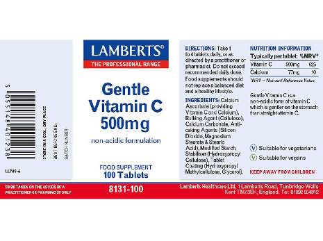 Lamberts Gentle Vitamin C - 500mg - 100 tablets - Image 3