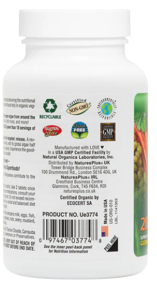 NaturesPlus - Ultra Juice Organic Green food supplement - 90 organic bi-layered tablets - Image 3