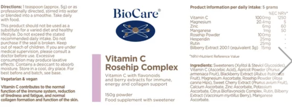 BioCare Vitamin C Rosehip Complex - 150g - Image 2